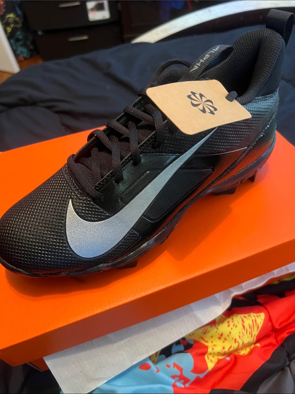 Nike Men’s Black Alpha Menace 4 Shark football cleats  with Silver Swoosh